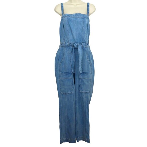 Free People Womens Small Go West Denim Utility Jumpsuit Mirage Blue OB1160882 - Picture 1 of 16
